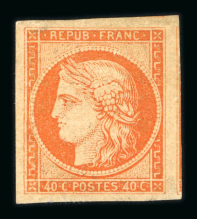 Stamp of France » Type Cérès de 1849-1850 1850, n°5 Cérès 40c orange neuf avec grand voisin latéral.