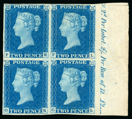 Stamp of Great Britain » 1840 2d Blue (ordered by plate number) 1840 2d.blue, Pl.1, FK-GL, a magnificent marginal inscriptional