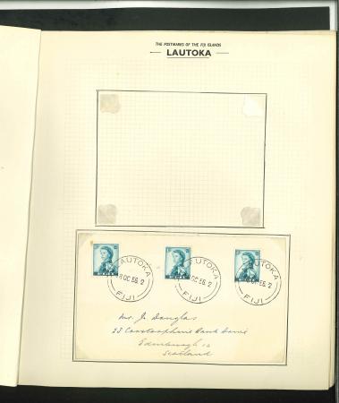 Stamp of Fiji Study of postmarks on covers, mounted on leaves, mainly