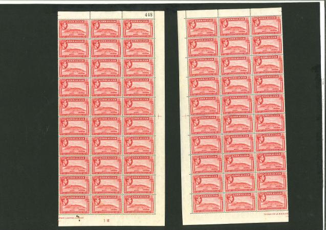 Stamp of Gibraltar 1938-1951 2 1/2d carmine, perforated 14; unmounted mint sheet.