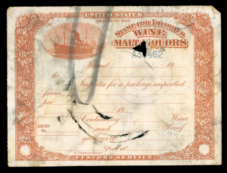 Stamp of United States » Revenues Alcohol: Range including Pennsylvania Malt Beverages, United States Imported Wine Malt Liquors, etc. used and unused labels