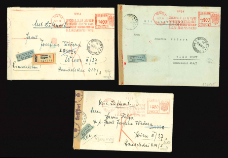 Stamp of Germany » German WWII Occupation Issues » Serbia 1943, Serbia Serbien Deutsche Besetzung, 3 covers scarce francotyp roller pmks in red