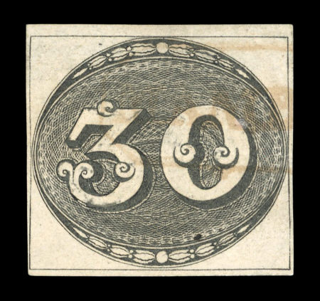 Stamp of Brazil » 1843 Bull's Eyes Mambocaba (RJ): 30r. black, close to fair margins,