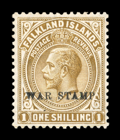 Stamp of Falkland Islands 1918-20 "War Stamp" 1s brown with inverted watermark variety, mint
