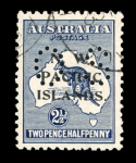 Stamp of New Guinea Officials: 1919-23 Group of 13 used "OS" perfins incl. Roo 2 1/2d indigo