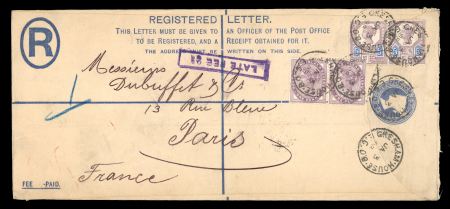 Stamp of Great Britain » 1855-1900 Surface Printed » 1887-1900 Jubilee Issue & 1891 £1 Green 1898, pair of size H2 2d registered envelopes from