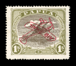 Stamp of Papua 1930 Air Mail ovpt in red on 1s sepia & olive with inverted overprint variety, mint