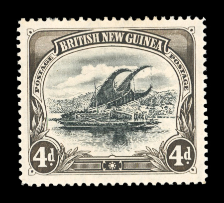 Stamp of Papua 1901-05 wmk vertical 4d black & sepia showing deformed "d" at left variety, mint