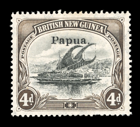 Stamp of Papua 1907 wmk vertical 4d black & sepia on thin paper, comb perf., with deformed "d" at left variety, mint