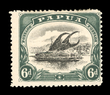 Stamp of Papua 1907-10 Small "PAPUA" wmk sideways 6d black & myrtle green perf. 12 1/2, mint