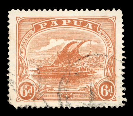 Stamp of Papua 1911-15 1d mint, 2d mint, 6d used and 2s6d mint l.h. all showing wmk crown to right of A variety