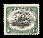 Stamp of Papua Papua Officials: 1908 6d black & myrtle-green perf. 12 1/2 with "OS" puncture, neatly used