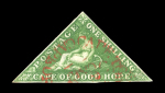 Stamp of South Africa » Cape of Good Hope 1858 1s bright yellow-green cancelled by amazing "CAPE TOWN / CAPE OF GOOD HOPE" datestamp in bright red