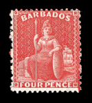Stamp of Barbados 1875-80 4d red perf. 14x12 1/2, mint l.h.