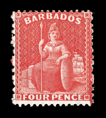 Stamp of Barbados 1875-80 4d red perf. 14x12 1/2, mint l.h.