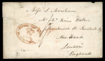 Stamp of Australia » Western Australia 1855 envelope from Perth to England franked on the reverse with two pairs of the 1854 Swan 1d black