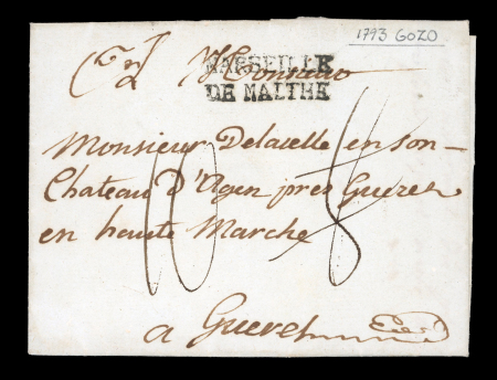 Stamp of Malta 1793 (Feb 2) wrapper with small part of contents showing dateline as being sent from the island of Gozo