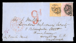 Stamp of Madagascar (British Post) 1869 (Aug 1) entire from Antananarivo to the London Missionary Society in England, carried to Mauritius and franked with De La Rue 1863-72 1s orange and 4d