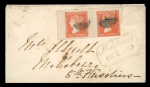 Stamp of Mauritius » 1859 Dardenne Issue (SG 41-44) 1859 Dardenne 1d dull vermilion pair used on internal cover from Port Louis to the 5th Fusiliers at Mahébourg