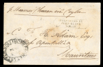 Stamp of Mauritius » Pre-Stamp & Stampless Postal History 1854 incoming envelope stampless envelope endorsed "p. Steamer "Chusan" via Ceylon", with "FORWARDED BY / JOHN BLACK / GALLE" 