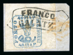 Stamp of Romania » 1858 (1st Nov.) - 1861 Moldavia - Handstruck at Jassy - Imperforate 1858 Bull's Head 40 parale blue on bluish paper on small fragment
