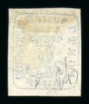 Stamp of Romania » 1858 (1st Nov.) - 1861 Moldavia - Handstruck at Jassy - Imperforate 1858 Bull's Head 40 parale blue on white paper, clear to good margins all around, cancelled by a fragment of the FRANCO JASSY in blue