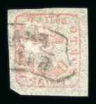 Stamp of Romania » 1858 (1st Nov.) - 1861 Moldavia - Handstruck at Jassy - Imperforate 80 parale brick red on white-yellowish paper, a good to large margined example cancelled by the FRANCO GALATZ