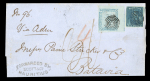 Stamp of Mauritius » 1859 Lapirot Issue 1859 Lapirot 2d blue on bluish, worn impression, position 7, used in combination with Britannia 6d blue on folded cover Port Louis to Batavia