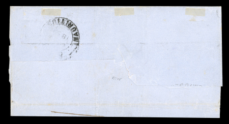 1859 Lapirot 2d blue on bluish, worn impression, position 7, used in combination with Britannia 6d blue on folded cover Port Louis to Batavia