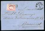 Stamp of Romania » 1868-70 Prince Carol I - New Currency 18 bani pink Prince Carol, cancelled by the boxed FRANCO marking on cover sent on 19/6 (probably 1868) from Braila to Bucharest