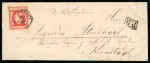 Stamp of Romania » King Carol 1869 - "Without Beard" Imperforate 15 bani vermilion Prince Carol on small cover with special reduced near border rate.