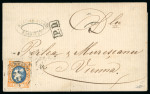 Stamp of Romania » King Carol 1869 - "Without Beard" Imperforate 25 bani orange/greenish blue Prince Carol on cover sent on 24/11/1870 from Bucharest to Vienna