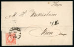 Stamp of Romania » King Carol 1871 - "With Beard" Imperforate 5 bani vermilion Prince Carol on foreign printed matter sent on 25/4 (1871) from Galati to Vienna, Austria