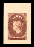 Stamp of Ceylon 1929 reprint proof of the Chalon head with duty tablet erased, two examples with one in brown and one in black