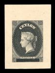Stamp of Ceylon 1929 reprint proof of the Chalon head with duty tablet erased, two examples with one in brown and one in black