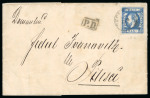 Stamp of Romania » King Carol 1871 - "With Beard" Imperforate 10 bani blue Prince Carol with repaired upper right corner on cover sent on 28/2/1872 from Bucharest to Pitesti