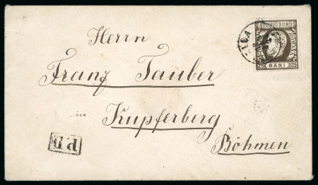 Stamp of Romania » King Carol 1871 - "With Beard" Imperforate 25 bani olive brown Prince Carol on cover sent on 12/1/1872 from Braila to Kupferburg, Austria-Hungary