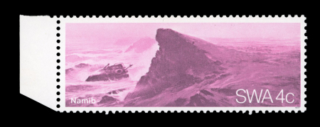 Stamp of South West Africa 1977 Namib Desert 4c with yellow and blue omitted, mint n.h. left marginal single