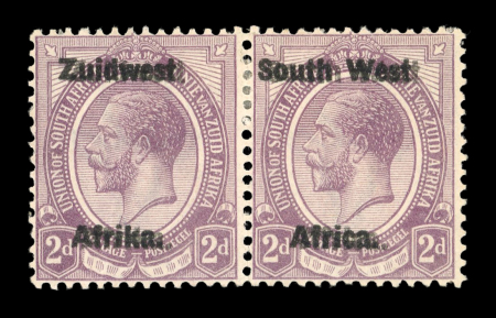 Stamp of South West Africa 1923-26 Setting III 2d dull purple mint pair with double overprint variety