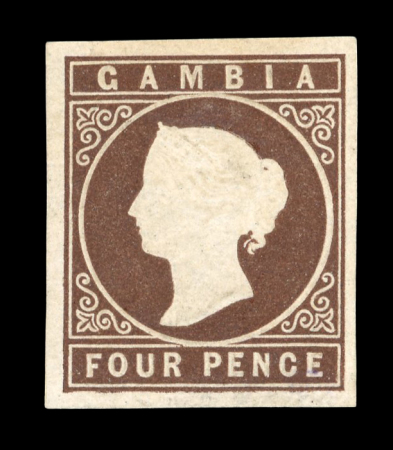 Stamp of Gambia 1869 4d brown, good to large margins, mint o.g.