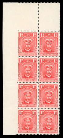 Stamp of Southern Rhodesia 1024-29 Admiral 1d imperforate at left margin in mint top left corner marginal block of 8