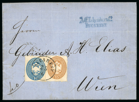 Stamp of Romania » Austrian Levant Post Offices Austrian Post Offices in Romania 1863: Arms 10 s. blue and 15 s. brown, both perf. 14