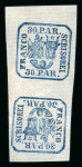 Stamp of Romania » United Principalities 1862-1864 1862 30 Parale blue United Principalities Issue on horizontally laid paper, tête-bêche pair