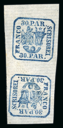 Stamp of Romania » United Principalities 1862-1864 1862 30 Parale blue United Principalities Issue on horizontally laid paper, tête-bêche pair