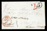 Stamp of British Honduras 1849 cover to New York, showing manuscript note "H.E.