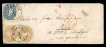 Stamp of Romania » Austrian Levant Post Offices Austria Levant, Bucharest, Arms 10 s. blue and pair of 15 s. brown, both perf. 9½, used on 1865 small cover to Paris