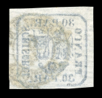 Stamp of Romania » United Principalities 1862-1864 1862: 30 parale deep blue on horizontally laid paper cancelled by a clear scarce MICHALENI