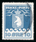 Stamp of Greenland Greenland 1905 Parcel Post stamp 10 øre blue, perf. 12, cancelled "Styrelsen af Kolonierne i Grønland"