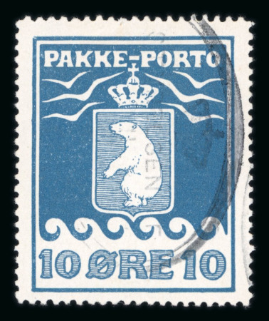 Stamp of Greenland Greenland 1905 Parcel Post stamp 10 øre blue, perf. 12, cancelled "Styrelsen af Kolonierne i Grønland"