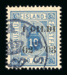 Stamp of Iceland 1902 official stamp 10 aur blue with black overprint I GILDI.